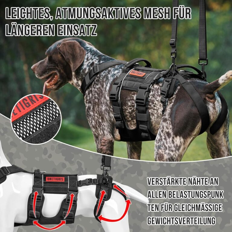OneTigris Arnés para Perros SKYEWALKER Apoyo Arnés Ajustable con 2 Asas para Apoyo y Rehabilitación Adecuado para Perros Medianos y Grandes Negro M